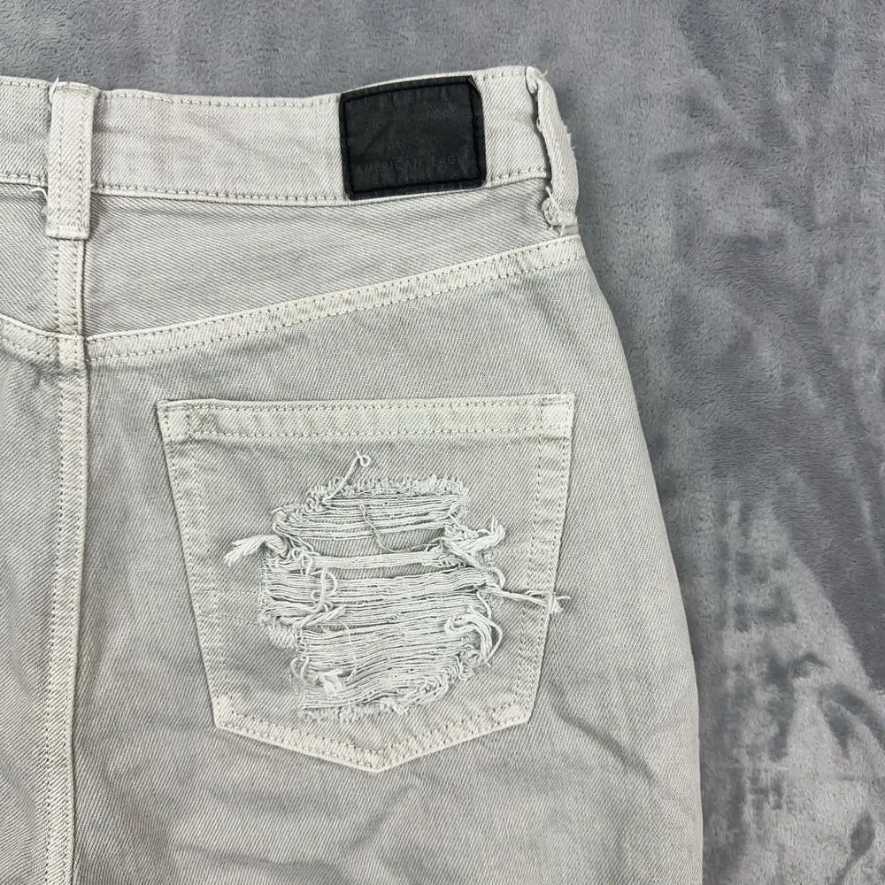 American Eagle Mom Jeans Womens Size 2 Regular Gray Distressed Ripped 5 Pocket